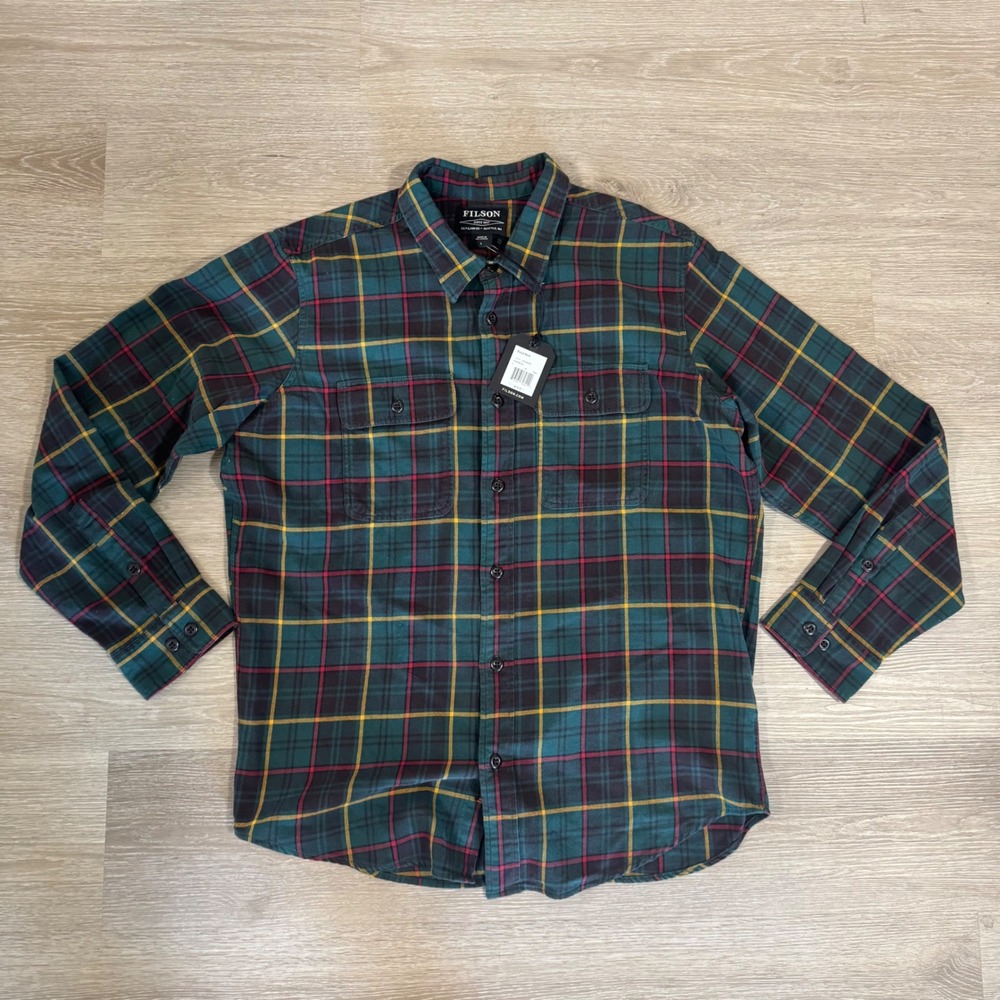 Filson Scout Shirt Mens Large Green Brown Plaid Button Up Flannel 20049628 NEW